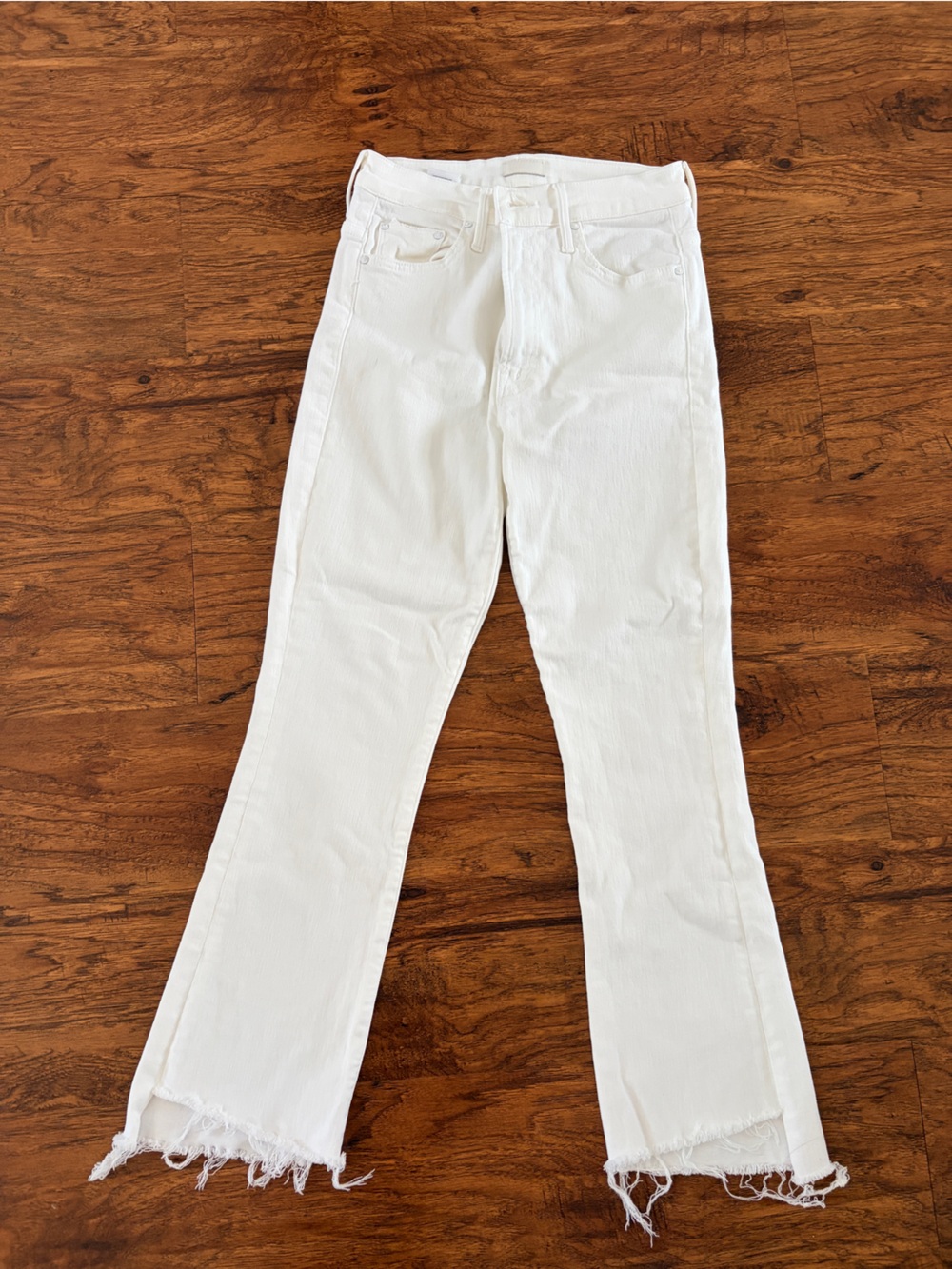 MOTHER White Frayed-Hem Wide Leg Jeans
